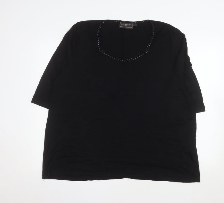 Ann Harvey Women Black Size 16 Beaded Scoop Neck 3/4 Sleeve Blouse