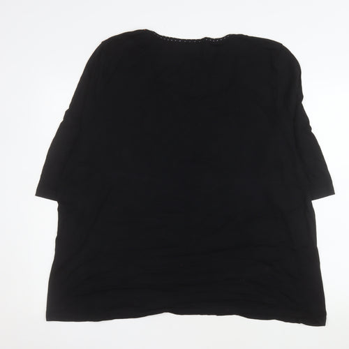 Ann Harvey Women Black Size 16 Beaded Scoop Neck 3/4 Sleeve Blouse