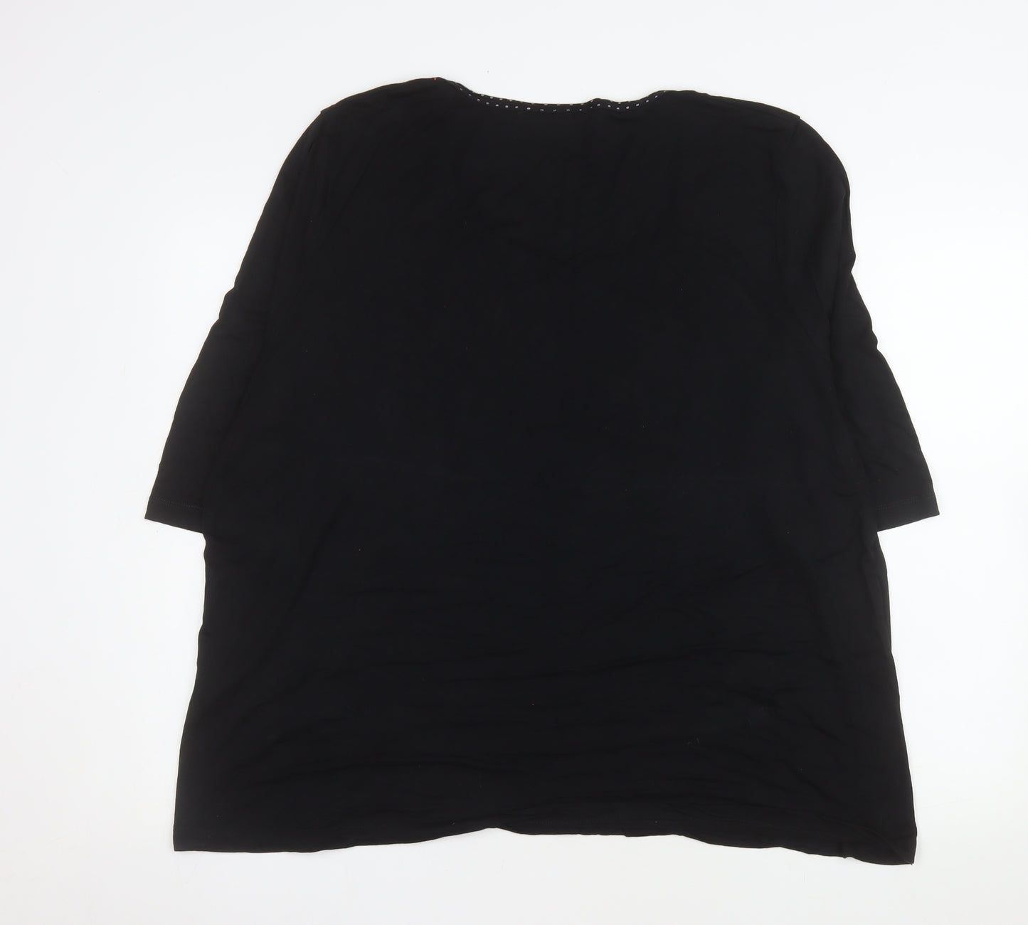 Ann Harvey Women Black Size 16 Beaded Scoop Neck 3/4 Sleeve Blouse