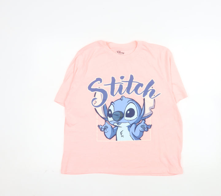Disney Women’s Pink Stitch T-Shirt Size M 12-14 Short Sleeve Tee