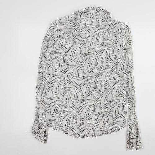 Mexx Womens White Geometric Cotton Button-Up Shirt Size 16