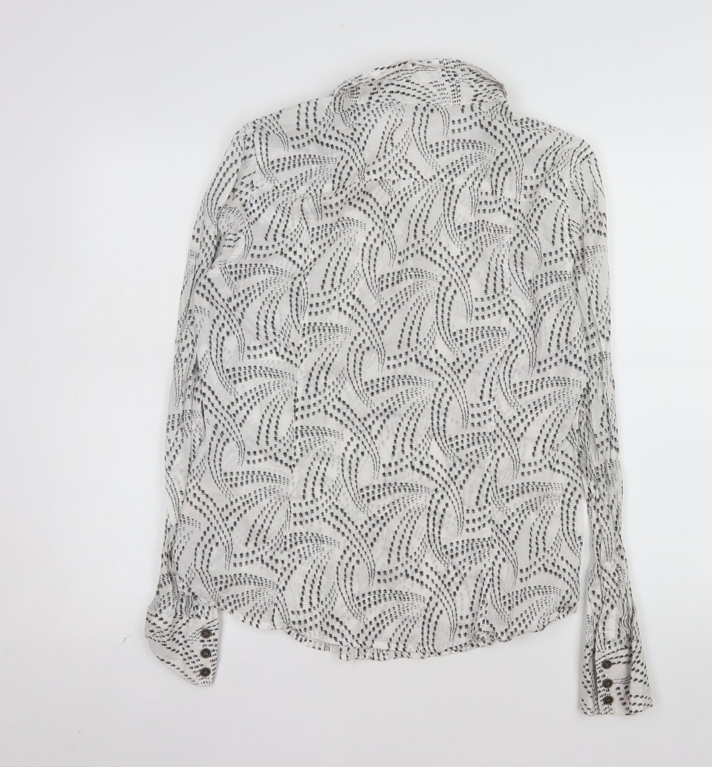 Mexx Womens White Geometric Cotton Button-Up Shirt Size 16