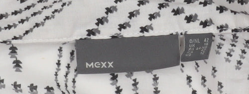 Mexx Womens White Geometric Cotton Button-Up Shirt Size 16
