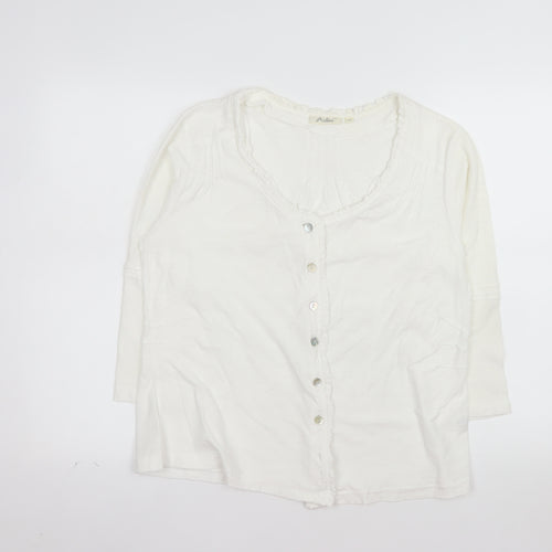 Adini Women’s White Cotton Long Sleeve Button Blouse L