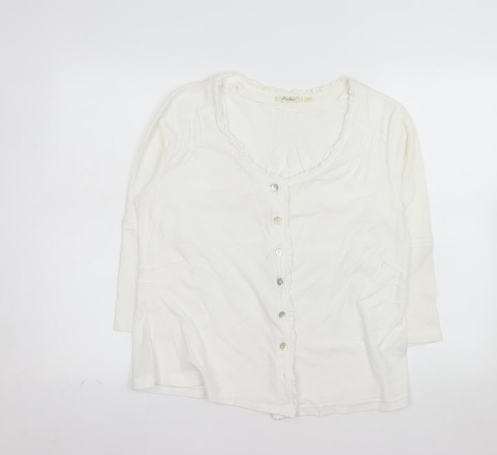 Adini Women’s White Cotton Long Sleeve Button Blouse L