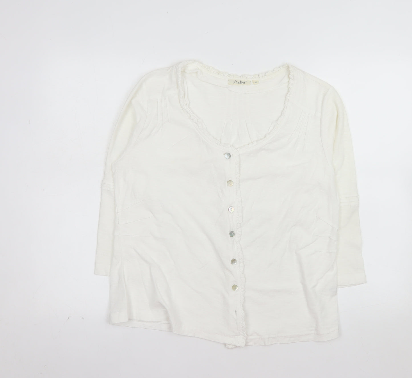 Adini Women’s White Cotton Long Sleeve Button Blouse L