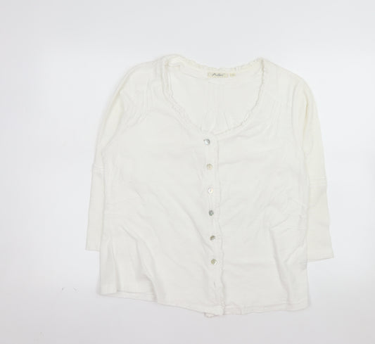 Adini Women’s White Cotton Long Sleeve Button Blouse L
