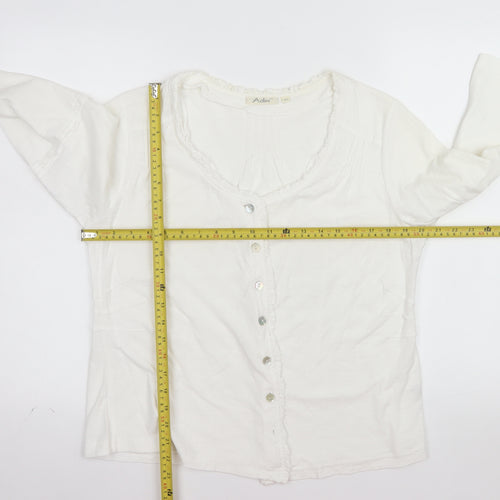 Adini Women’s White Cotton Long Sleeve Button Blouse L