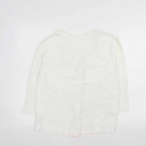 Adini Women’s White Cotton Long Sleeve Button Blouse L