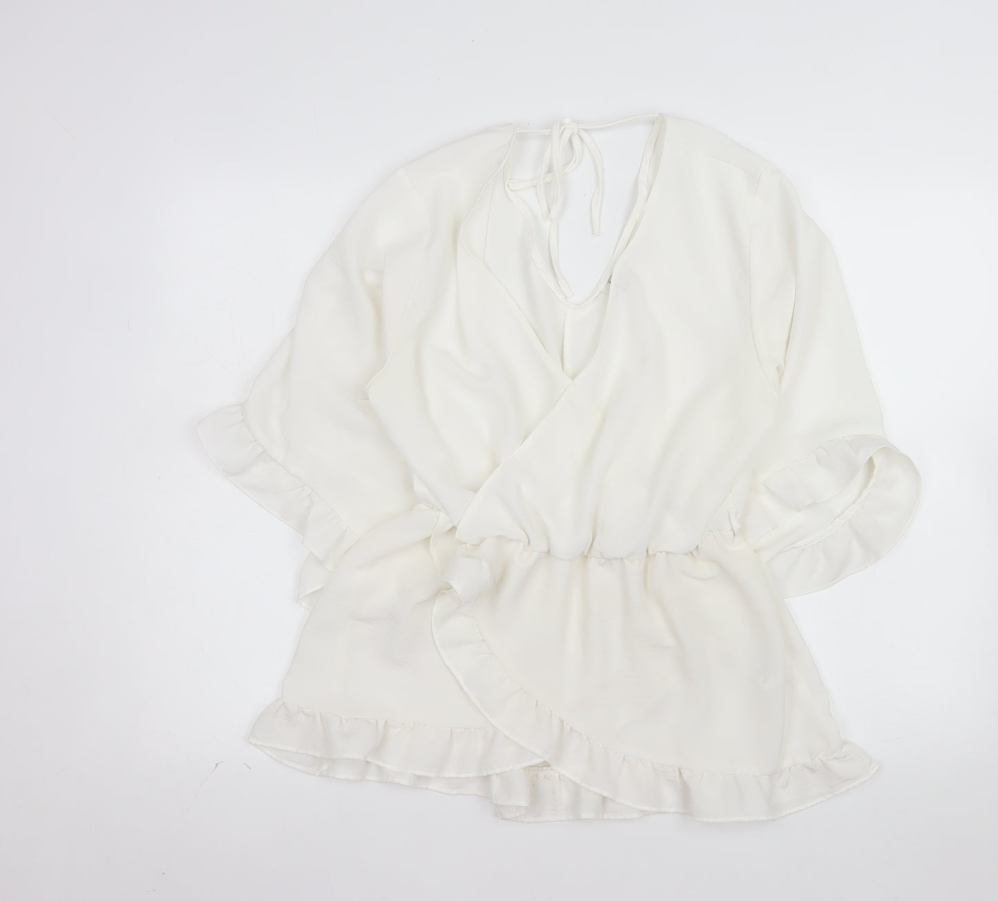 River Island Women White Size 14 Wrap Ruffle Short Dress