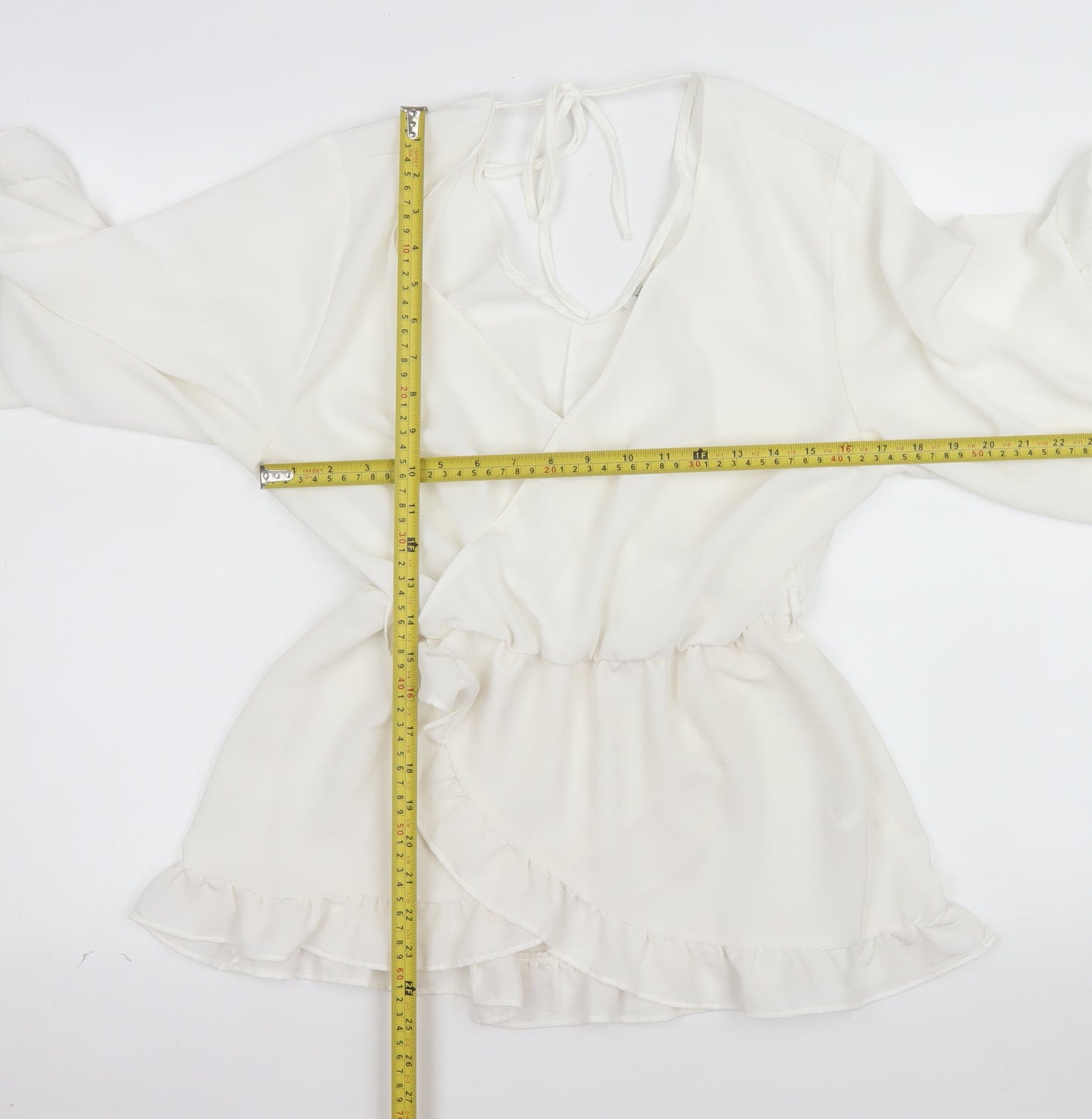 River Island Women White Size 14 Wrap Ruffle Short Dress