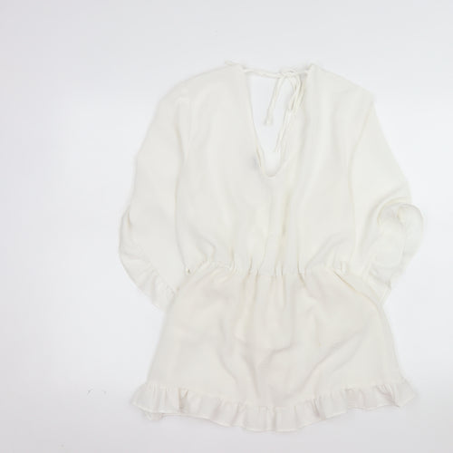 River Island Women White Size 14 Wrap Ruffle Short Dress