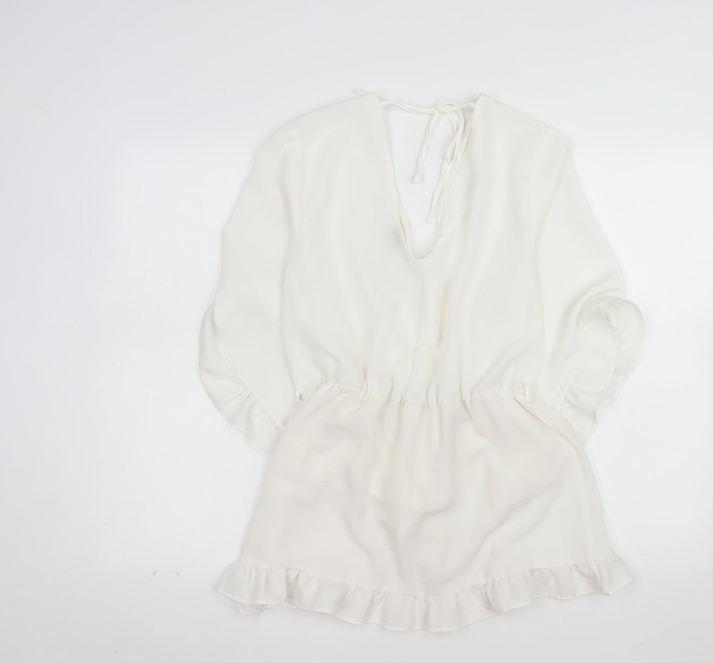 River Island Women White Size 14 Wrap Ruffle Short Dress