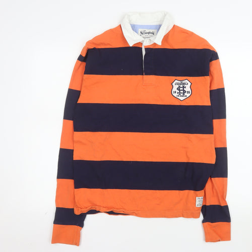 The Stronghold Men's Orange Navy Striped Rugby Shirt Size S
