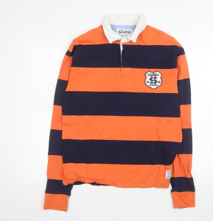 The Stronghold Men's Orange Navy Striped Rugby Shirt Size S
