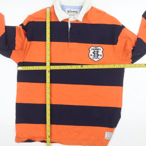 The Stronghold Men's Orange Navy Striped Rugby Shirt Size S