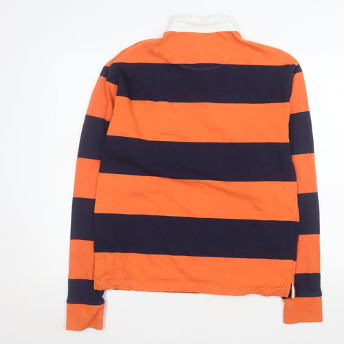 The Stronghold Men's Orange Navy Striped Rugby Shirt Size S