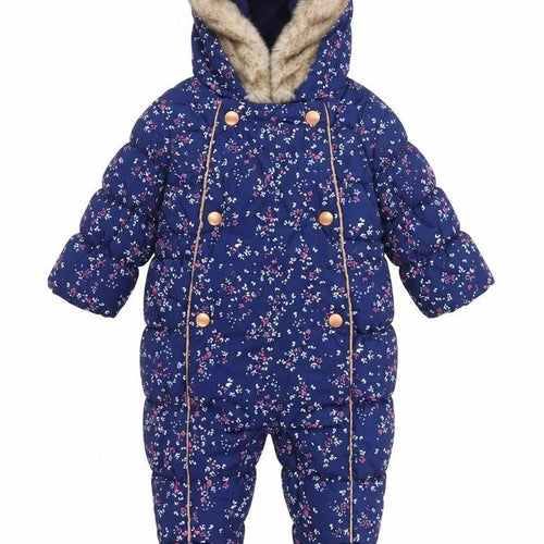 Mothercare Unisex Baby Navy Floral Hooded Snowsuit 3-6 Months Padded Winter
