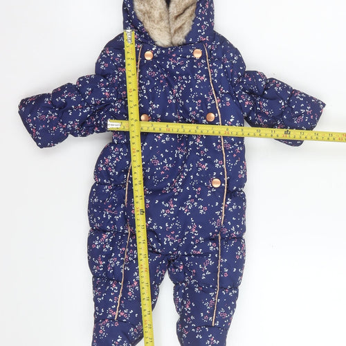 Mothercare Unisex Baby Navy Floral Hooded Snowsuit 3-6 Months Padded Winter