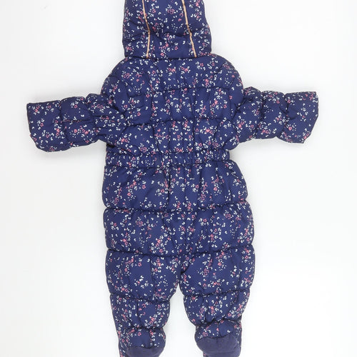 Mothercare Unisex Baby Navy Floral Hooded Snowsuit 3-6 Months Padded Winter