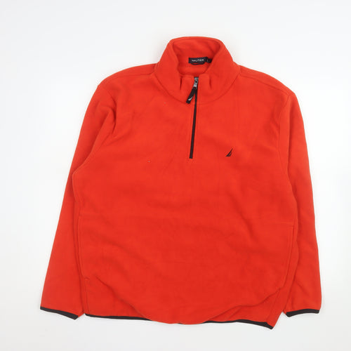 Nautica Mens Red Fleece 1/4 Zip Pullover Sweatshirt Size L
