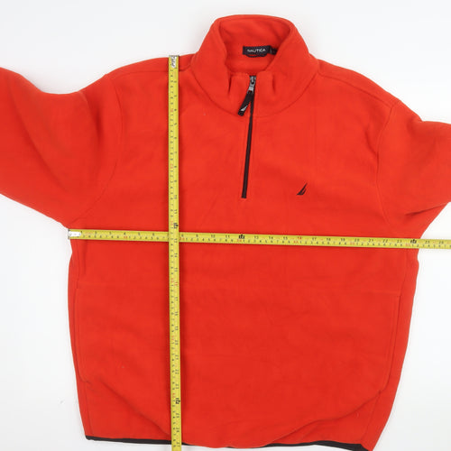 Nautica Mens Red Fleece 1/4 Zip Pullover Sweatshirt Size L