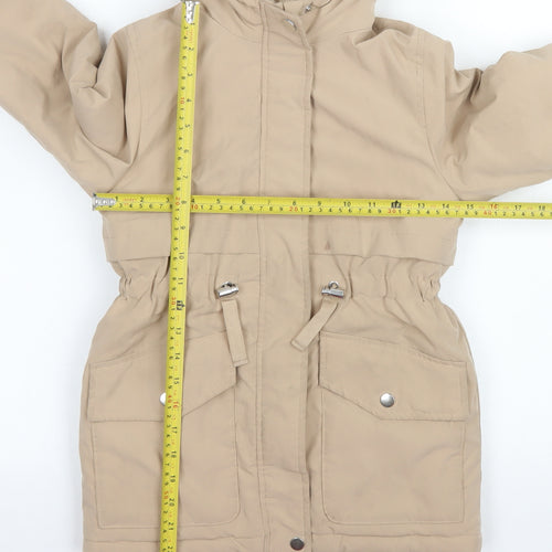 Primark Girls Beige Hooded Parka Coat 8-9 Years Fleece Lined Winter Jacket