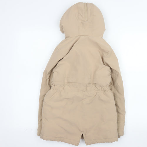 Primark Girls Beige Hooded Parka Coat 8-9 Years Fleece Lined Winter Jacket