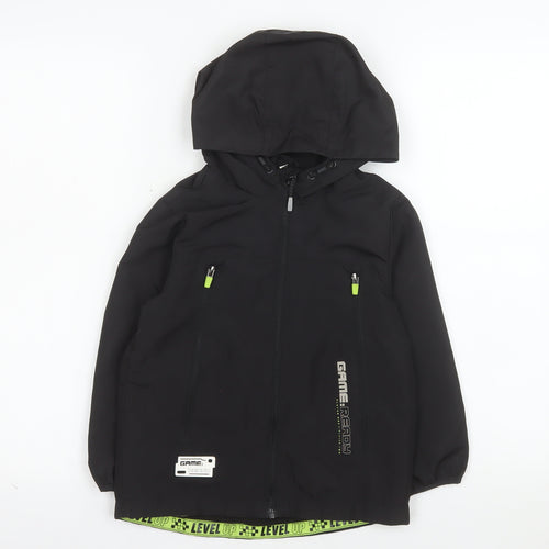 F&F Boys Black Hooded Soft Shell Jacket 4-5 Years Gaming Design