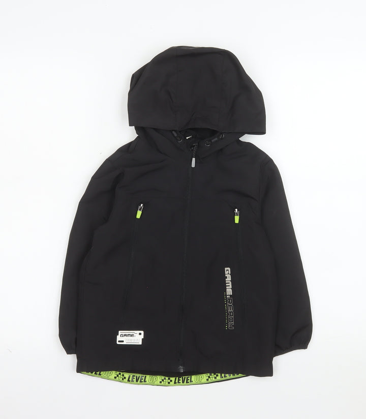 F&F Boys Black Hooded Soft Shell Jacket 4-5 Years Gaming Design