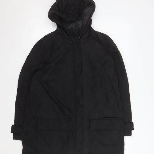 GAP Men’s Black L Hooded Parka Coat Lined Full Zip Winter Jacket