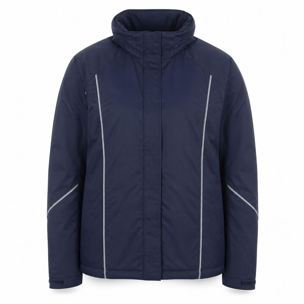 Front view of North End women’s blue waterproof lined jacket, size M