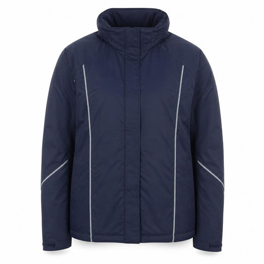 Front view of North End women’s blue waterproof lined jacket, size M
