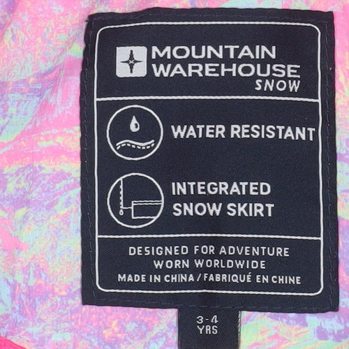 Mountain Warehouse Girls Multicoloured 3-4 Years Hooded Ski Jacket Winter Coat