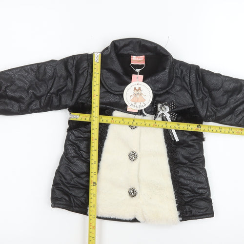 Pakpao Girls Black Faux Leather & Fur Mid-Length Coat Size S