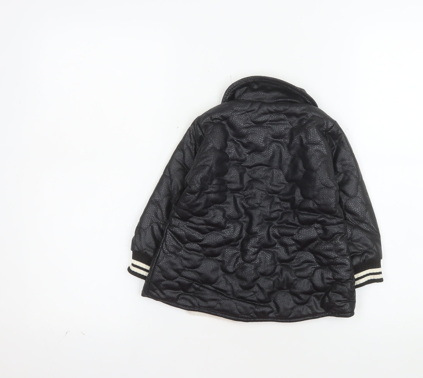 Pakpao Girls Black Faux Leather & Fur Mid-Length Coat Size S