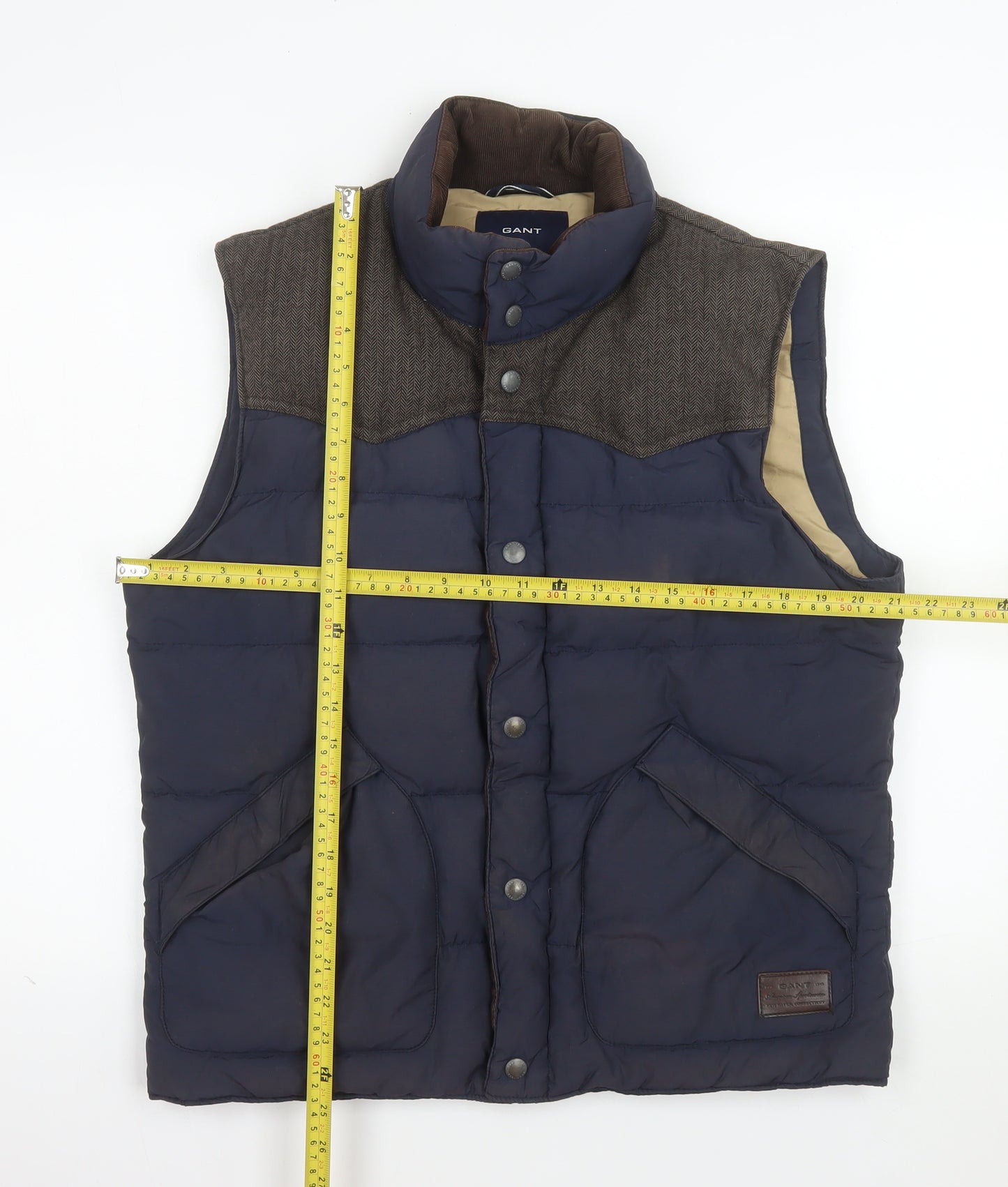 GANT Men's Blue Padded Tweed Collar Waistcoat Size M