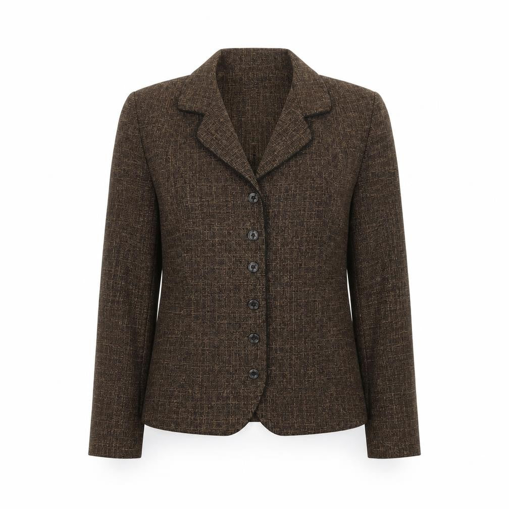 Front view of Miss Dorby Women's Brown Tweed Wool Blend Blazer, size 10