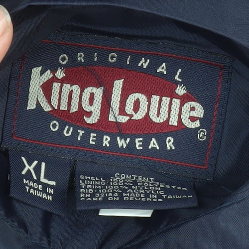 King Louie Men's Blue XL Bomber Jacket Nylon Lined Zip Up