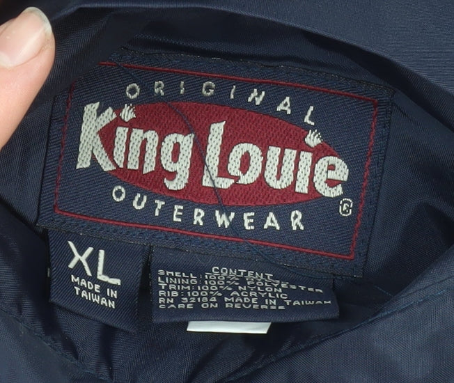 King Louie Men's Blue XL Bomber Jacket Nylon Lined Zip Up