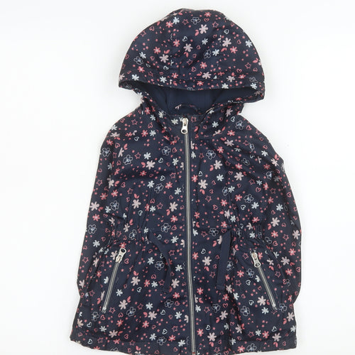 Young Dimension Girls Blue Floral Hooded Rain Coat 2-3 Years