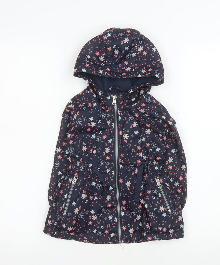 Young Dimension Girls Blue Floral Hooded Rain Coat 2-3 Years