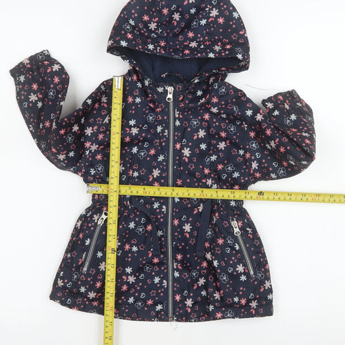 Young Dimension Girls Blue Floral Hooded Rain Coat 2-3 Years