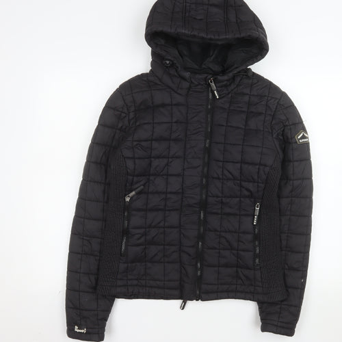 Superdry Women's Black Fuji Puffer Jacket XL Hooded Quilted