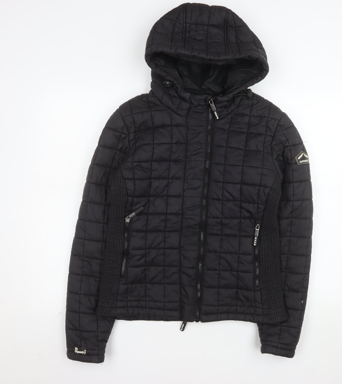 Superdry Women's Black Fuji Puffer Jacket XL Hooded Quilted