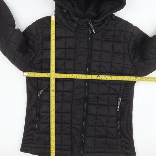 Superdry Women's Black Fuji Puffer Jacket XL Hooded Quilted