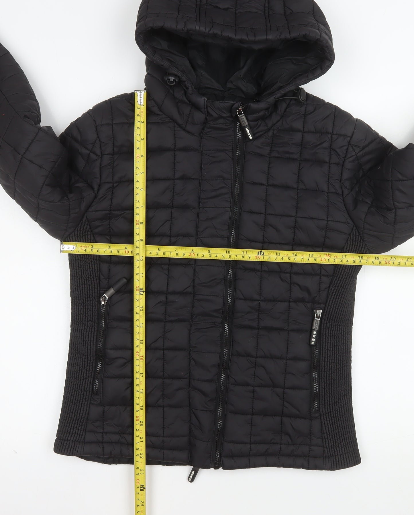 Superdry Women's Black Fuji Puffer Jacket XL Hooded Quilted