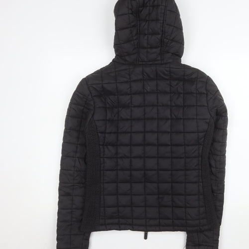 Superdry Women's Black Fuji Puffer Jacket XL Hooded Quilted