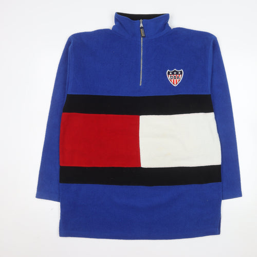 Bruebeck Men’s Blue Fleece 1/4 Zip USA Logo Sweatshirt Size L