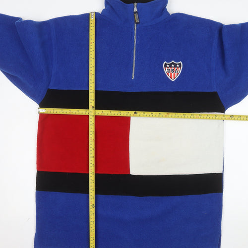 Bruebeck Men’s Blue Fleece 1/4 Zip USA Logo Sweatshirt Size L